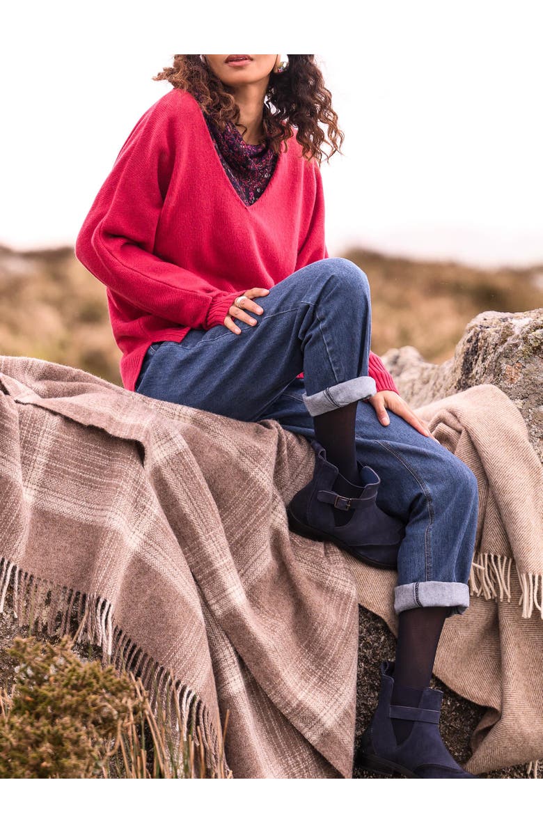 Celtic & Co. Alpaca Merino Slouch V-Neck Sweater, Alternate, color, Raspberry