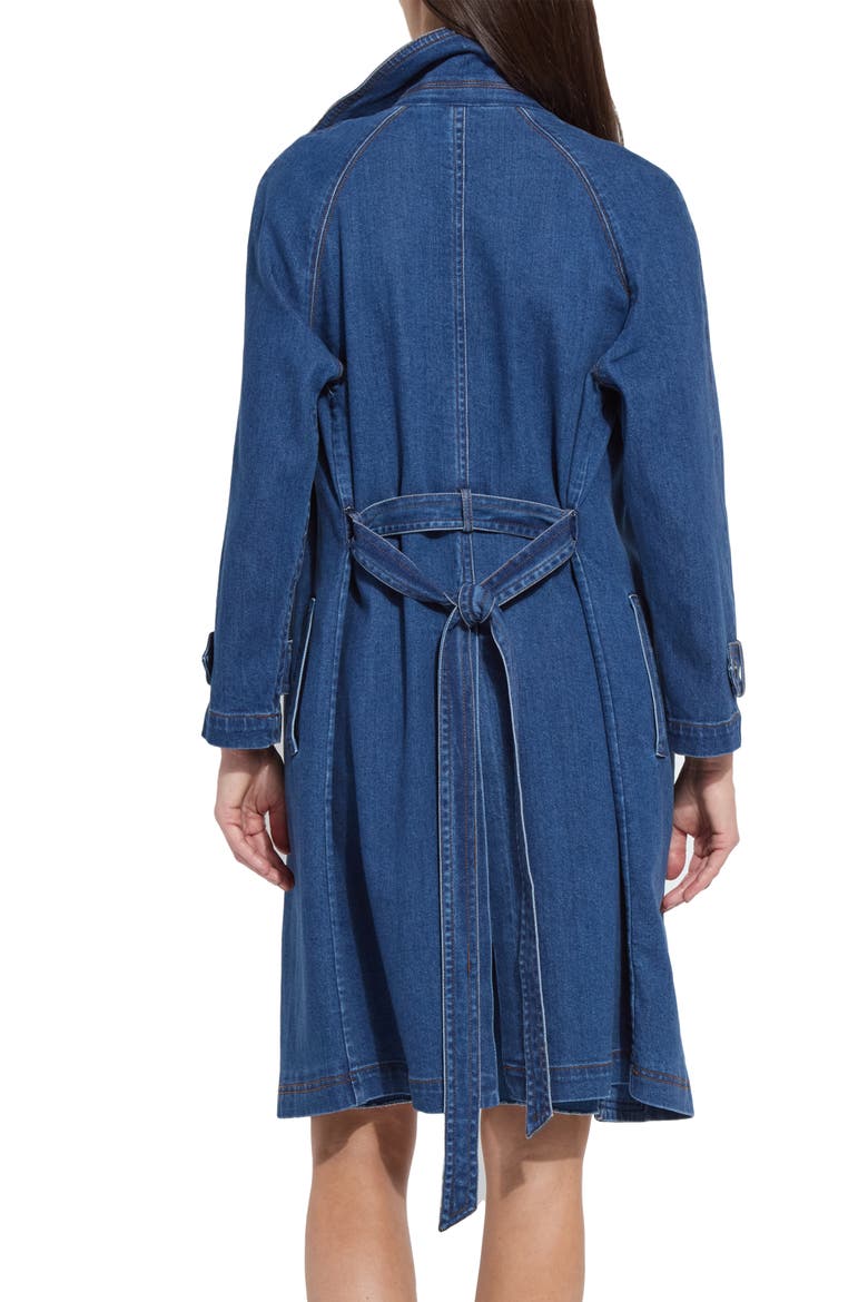 Paris Denim Trench Coat, Alternate, color, DARK MIDWASH