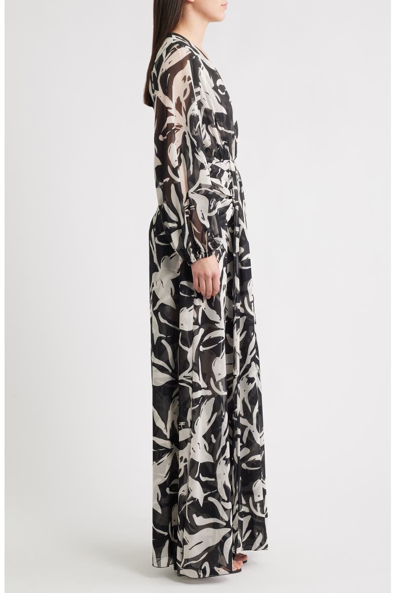 Simin Floral Long Sleeve Georgette Gown, Alternate, color, STT662V1 BIANCA