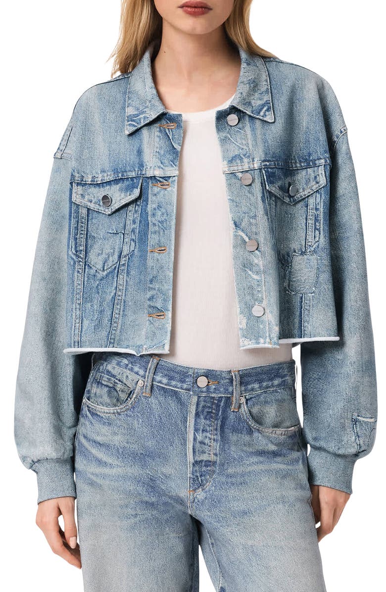 AllSaints Anders Crop French Terry Illusion Shacket, Main, color, Illusion Indigo