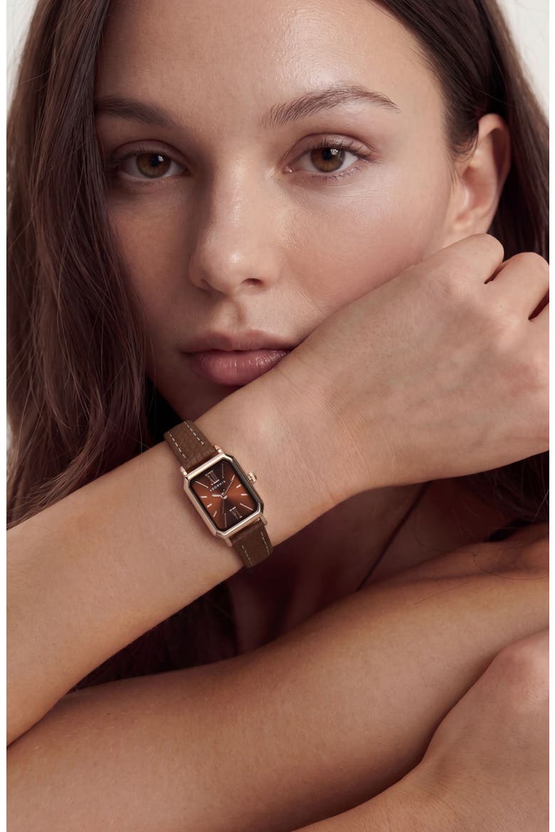Lisbon Faux Leather Strap Watch, 26mm x 20mm, Alternate, color, BROWN/ GOLD