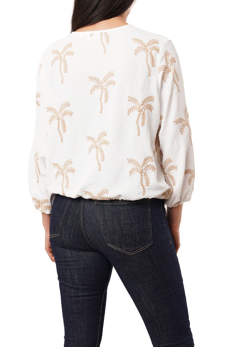 SUNNY LEIGH Palm Tree Embroidered Top, Alternate, color, White / Khaki