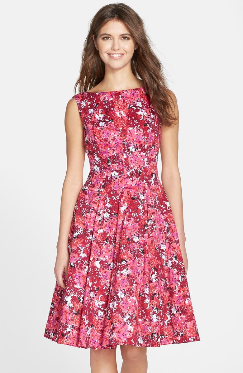 Maggy London Print Stretch Cotton Sateen Fit & Flare Dress, Main, color, 