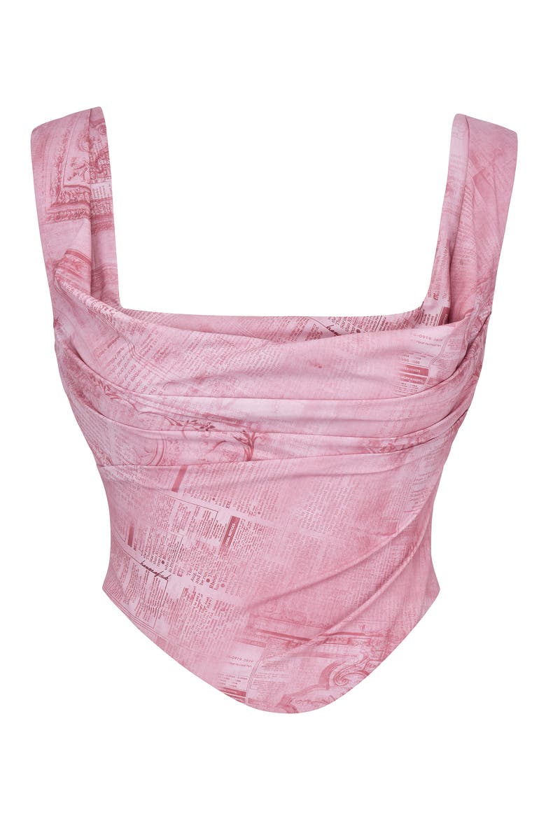 Una Floral Cowl Neck Lace-Up Corset Top, Alternate, color, WARM PINK