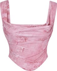 HOUSE OF CB Una Floral Cowl Neck Lace-Up Corset Top