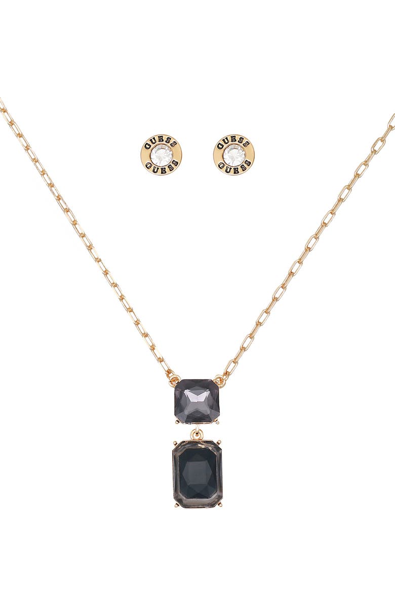 GUESS Pendant Necklace & Stud Earrings Set, Alternate, color, Gold/Black