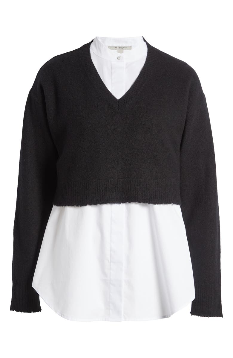 AllSaints Donna Mixed Media Sweater, Alternate, color, Black/ White