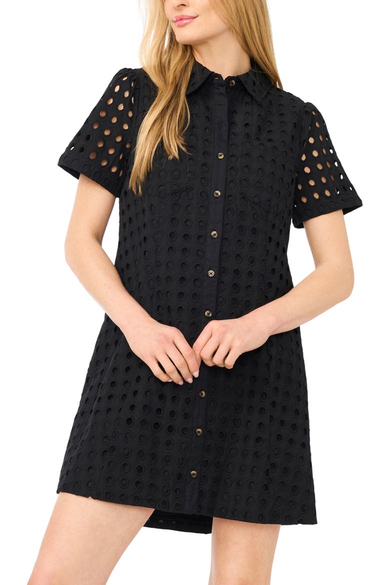 Cotton Eyelet Mini Shirtdress, Alternate, color, RICH BLACK