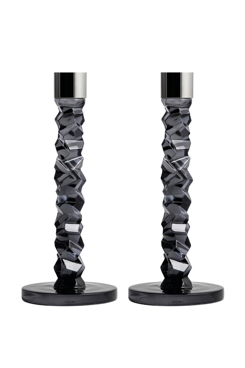 Carat Set of 2 Medium Crystal & Stainless Steel Candlesticks, Main, color, CHARCOAL