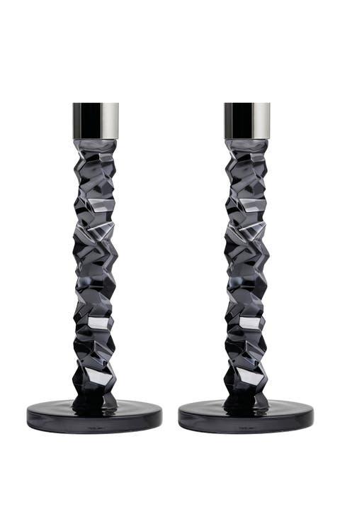 Carat Set of 2 Medium Crystal & Stainless Steel Candlesticks