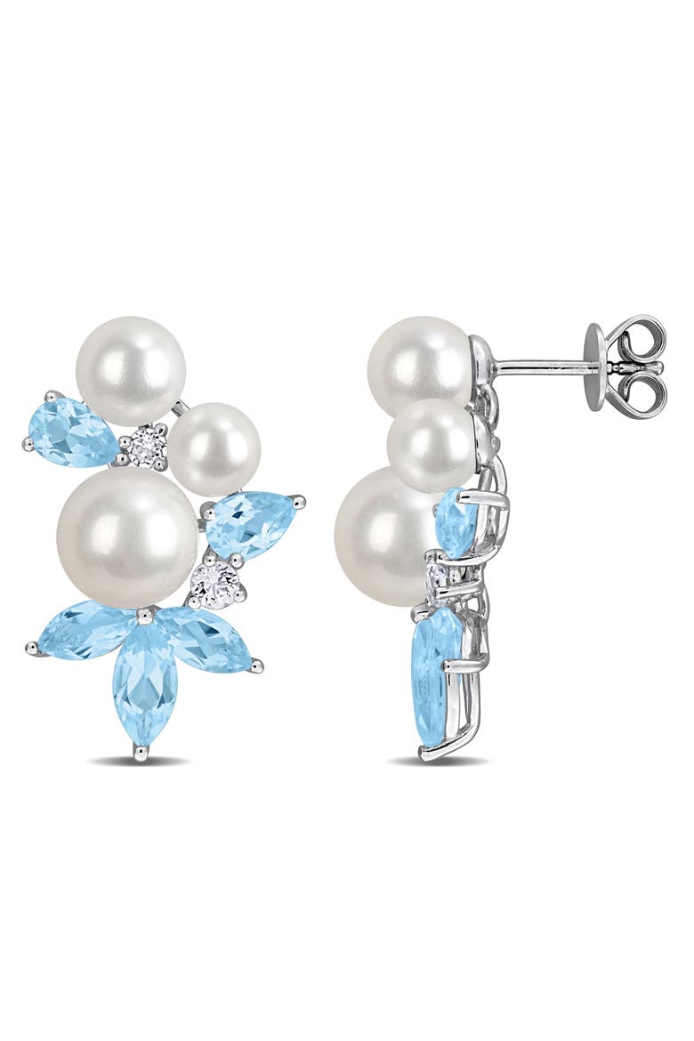 Cultured Freshwater Pearl and Blue Stone Drop Earrings, Main, color, BLUE