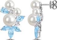 DELMAR Cultured Freshwater Pearl and Blue Stone Drop Earrings