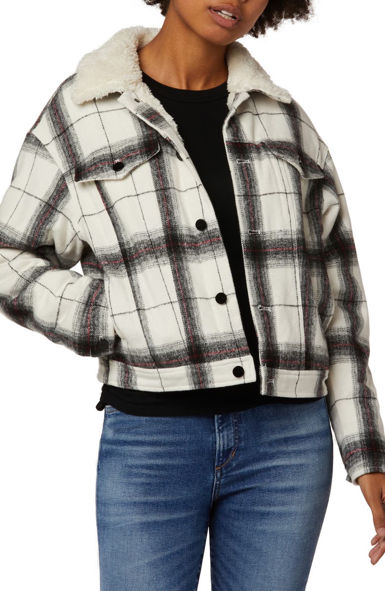 Joe's The Ally Plaid Jacket with Faux Fur Collar, Main, color, 