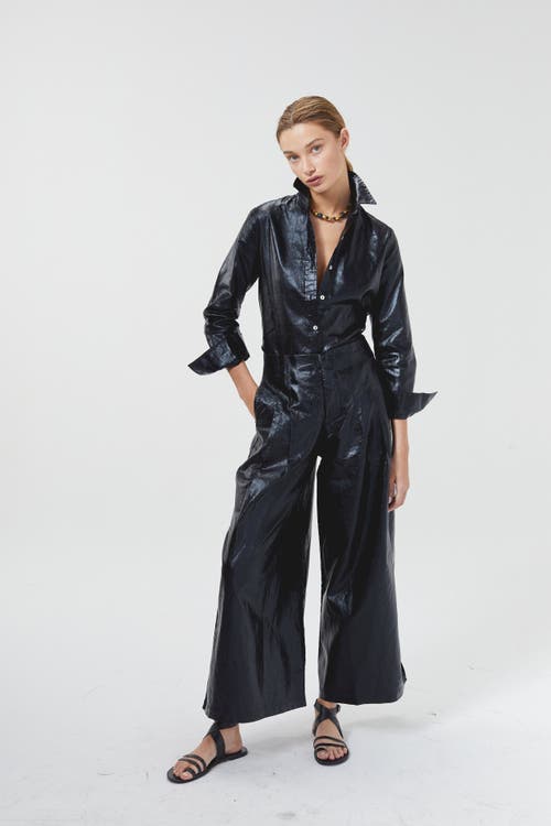 Lanhtropy Culotte Metallic Linen Pant In Black