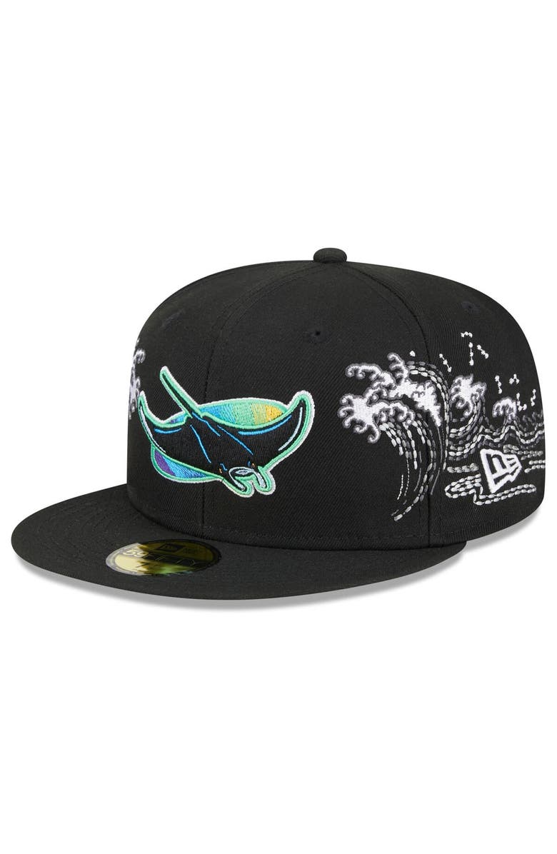 New Era Men's New Era Black Tampa Bay Rays Tonal Wave 59FIFTY Fitted Hat, Main, color, 