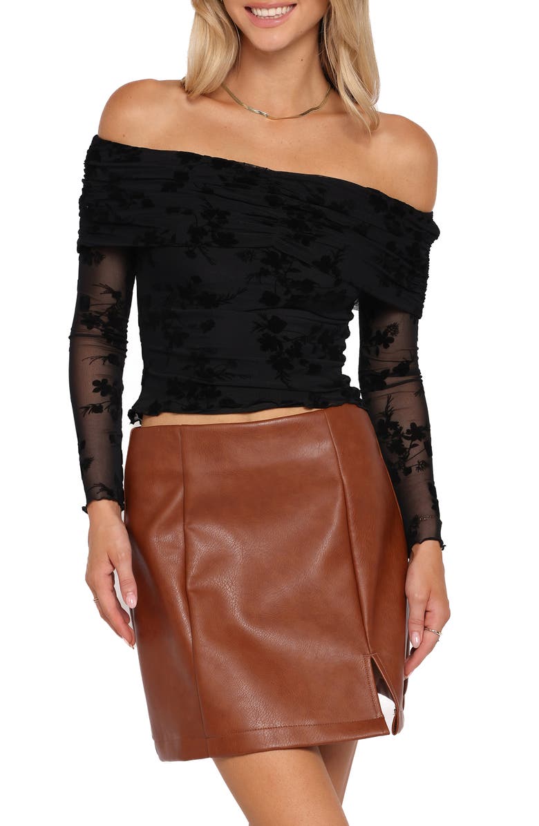 Petal & Pup Aerin Floral Off the Shoulder Lace Top, Main, color, Black