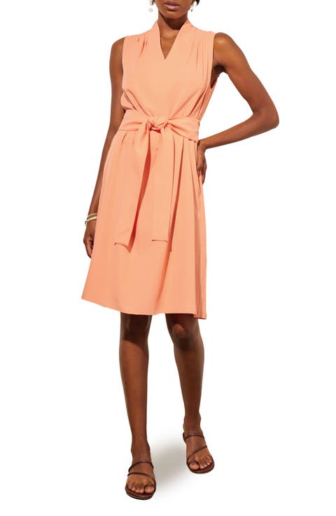 Sleeveless Tie Waist Crepe Dress