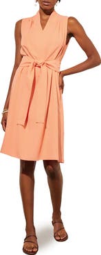 Ming Wang Sleeveless Tie Waist Crepe Dress