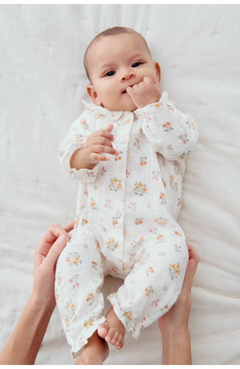 H&M Cotton Muslin Romper Suit, Alternate, color, Cream/Floral