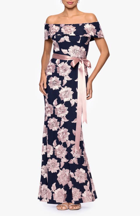 Soutache Floral Off the Shoulder Gown