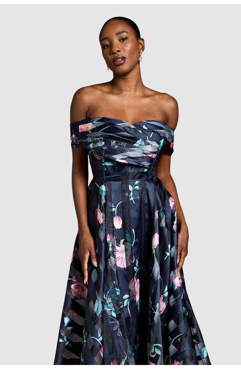 Coast Stripe Organza Pleat Top Midi Dress, Alternate, color, Navy