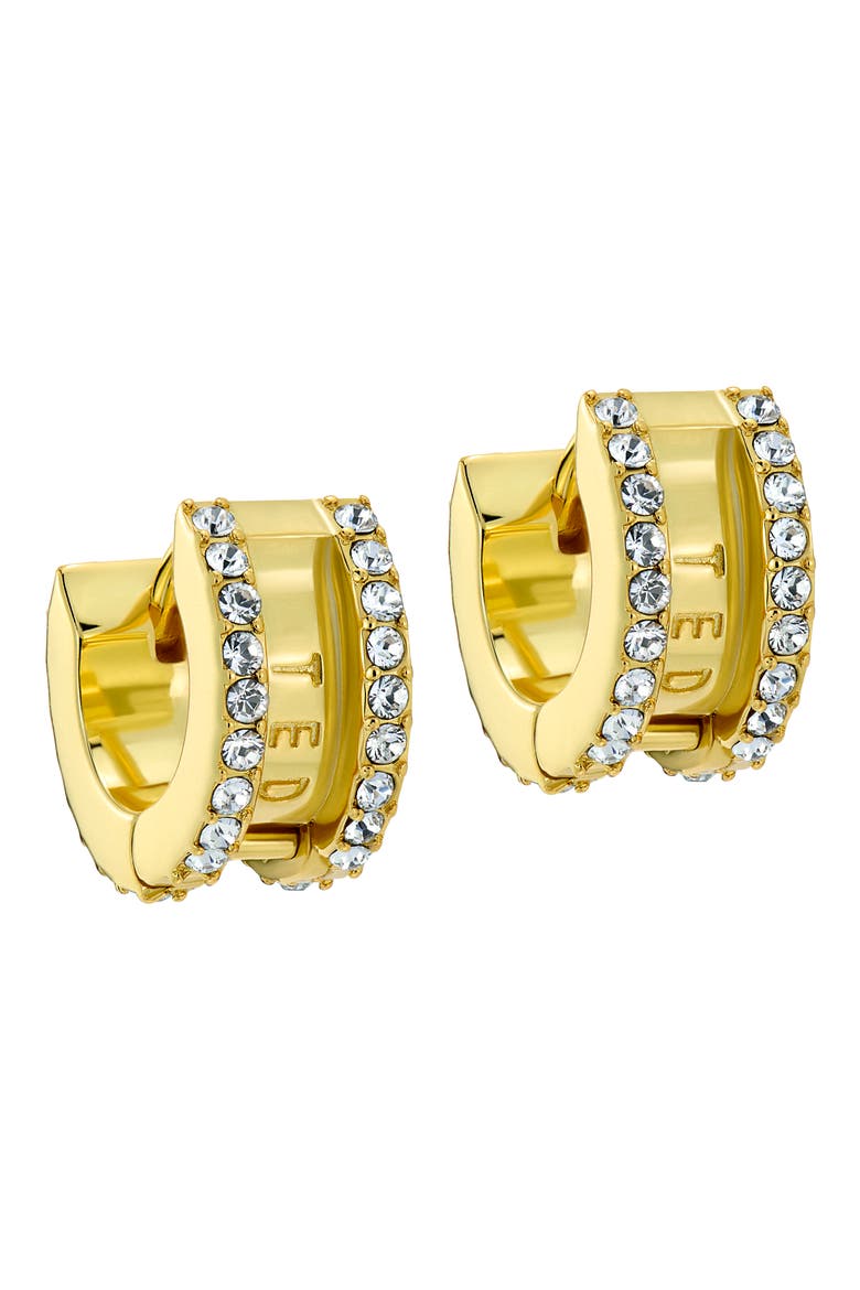 Rosie Crystal Roll Huggie Hoop Earrings, Main, color, GOLD TONE/ CLEAR CRYSTAL
