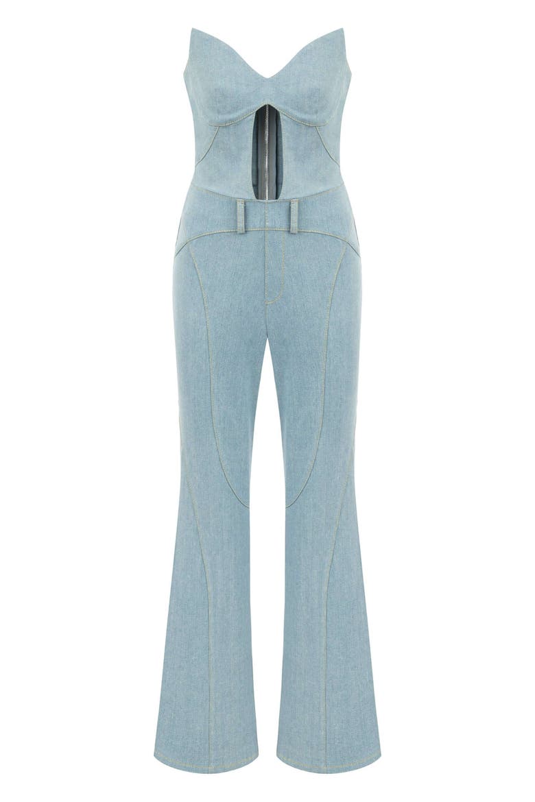 Women's Marvel Maxi Denim Jumpsuit - Strapless, Cut-Out, Alternate, color, Ice Blue