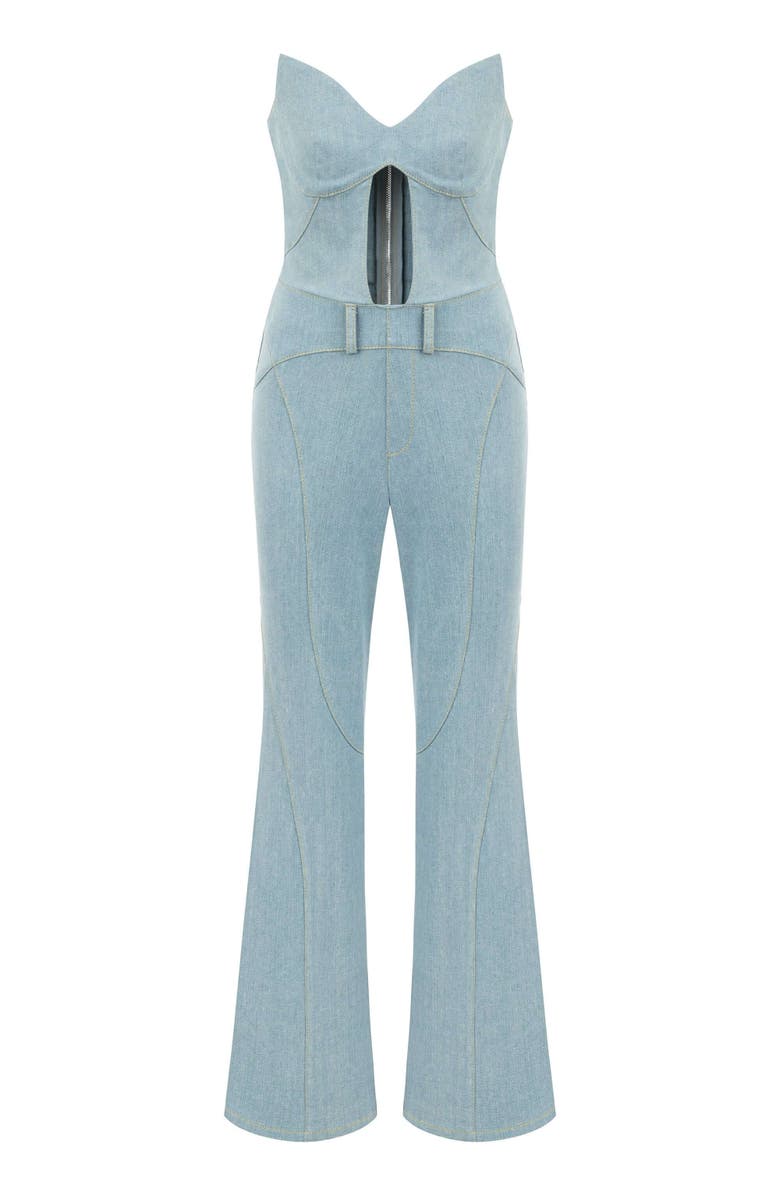 Jendue Women's Marvel Maxi Denim Jumpsuit - Strapless, Cut-Out, Alternate, color, Deep Blue