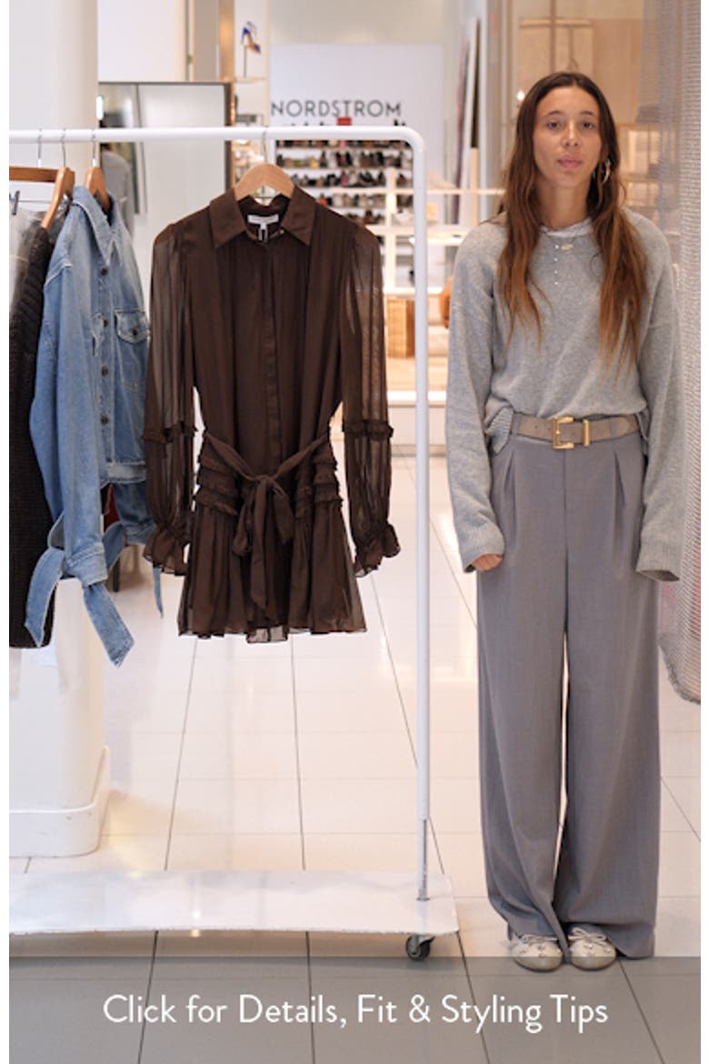 Maya Ruffle Detail Long Sleeve Silk Mini Shirtdress video