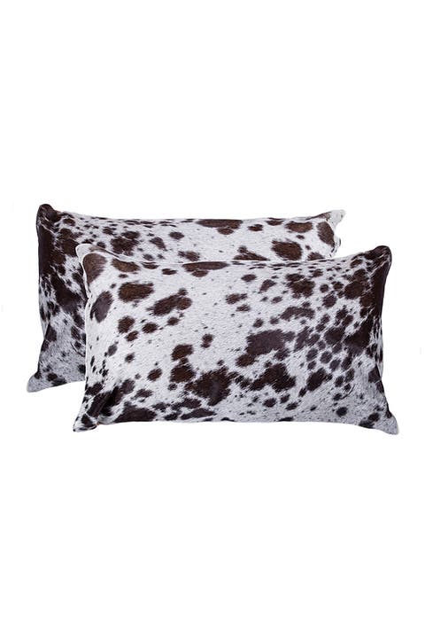 Torino Kobe Genuine Cowhide Pillow - Set of 2 - 12"x20" - Chocolate/White