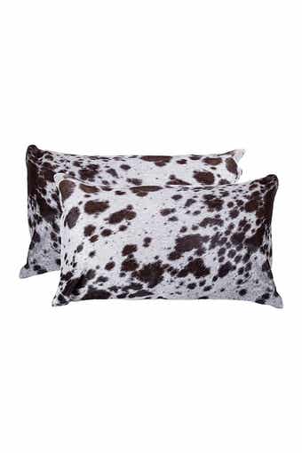 Torino Kobe Genuine Cowhide Pillow - Set of 2 - 12"x20" - Chocolate/White