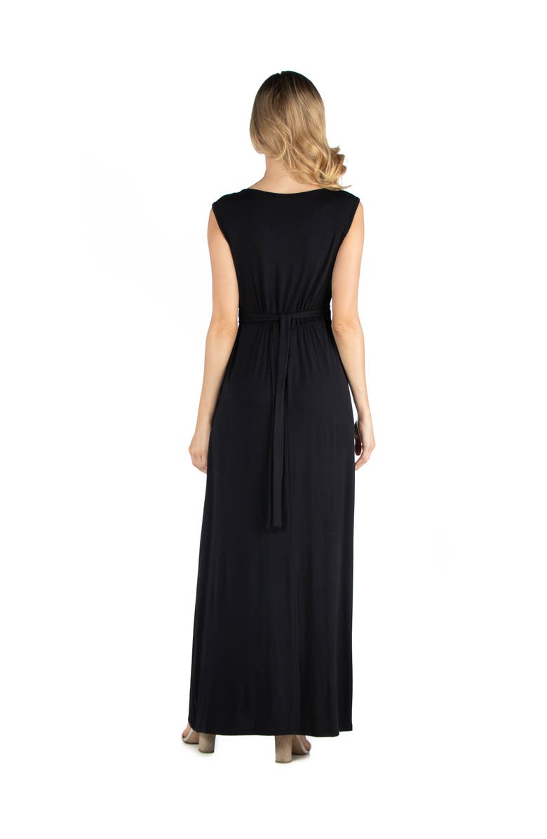 24seven Comfort Apparel Maternity V-Neck Sleeveless Maxi Dress with Belt, Alternate, color, Black
