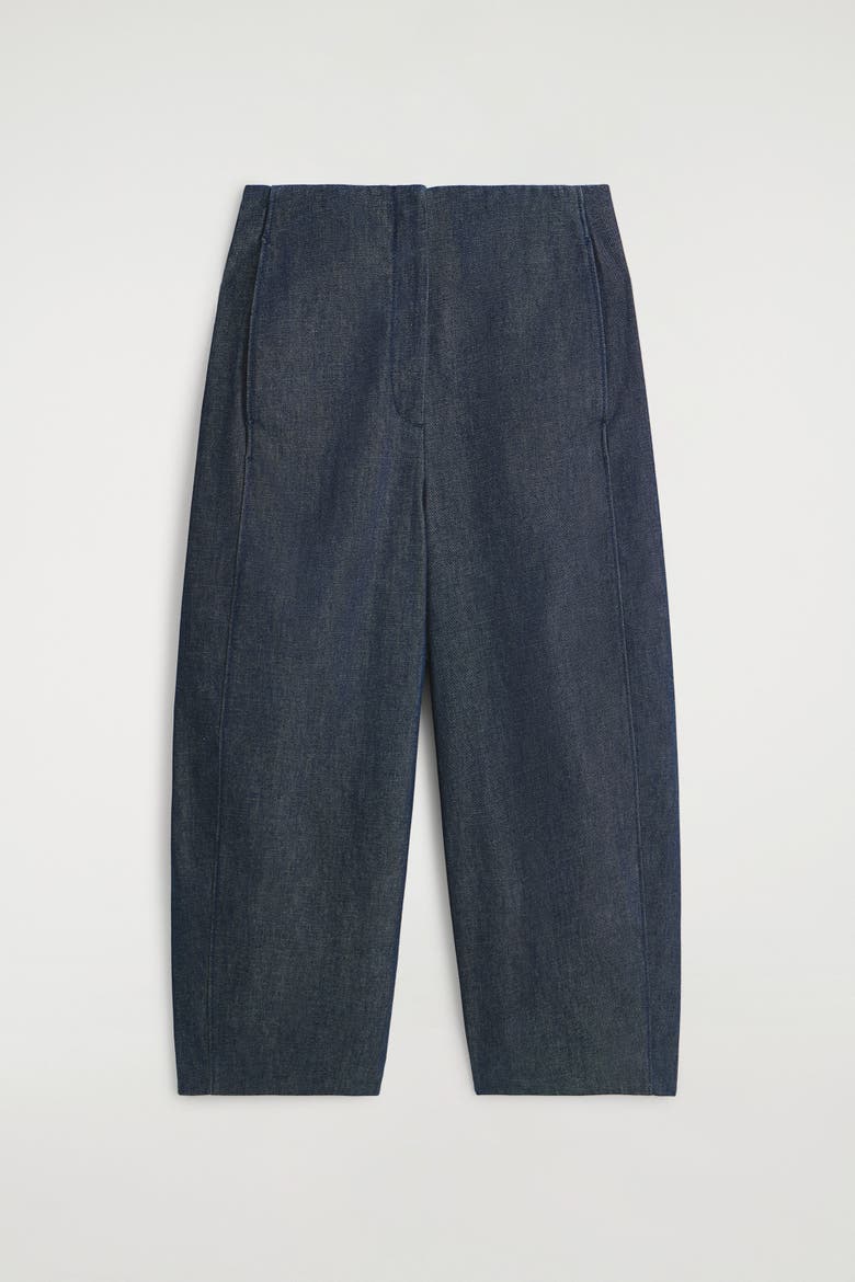 Raw Denim Cropped Barrel-Leg Pants, Alternate, color, INDIGO