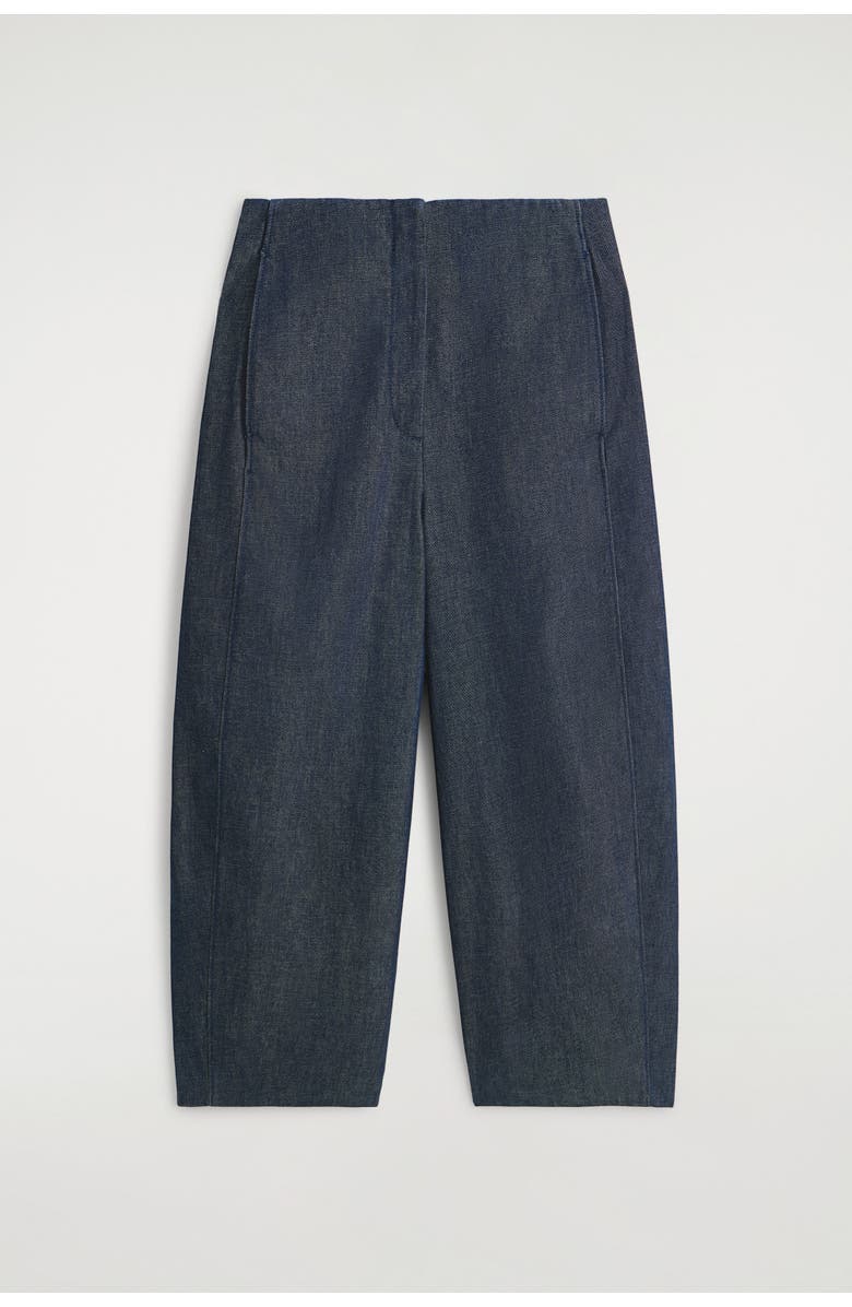 COS Raw Denim Cropped Barrel-Leg Pants, Alternate, color, Indigo