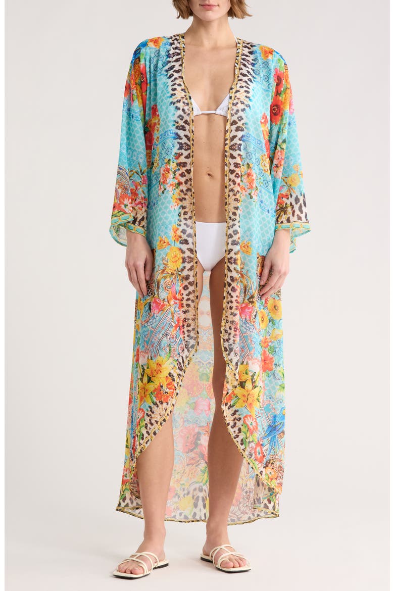Leopard Floral Longline Duster, Main, color, BLUE