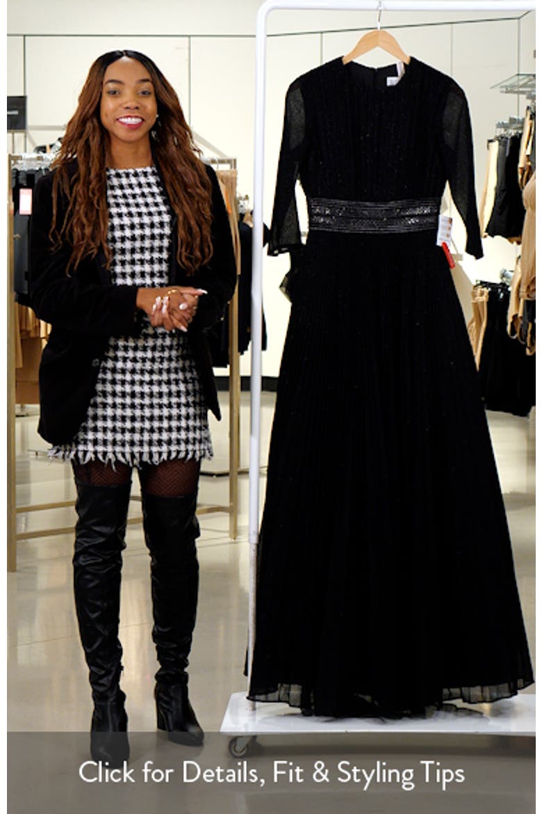 Shimmering Pleated A-Line 3/4 Sleeve Gown video