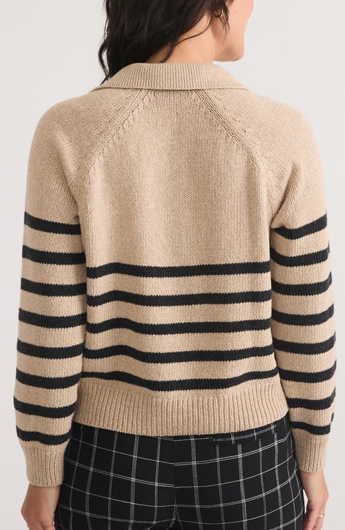 Marine Layer Claire Stripe Wool & Cotton Polo Sweater In Neutral Stripe