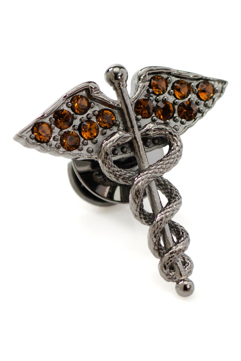 Caduceus Lapel Pin, Main, color, BLACK