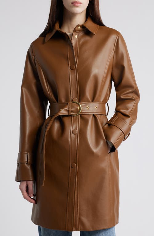 Via Spiga Tie Belt Snap Front Faux Leather Jacket in Cognac 