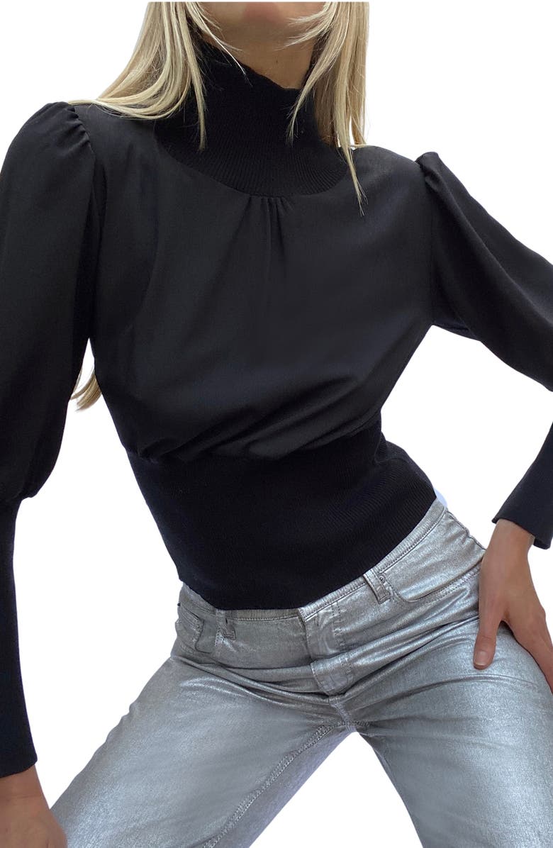 French Connection Krista Mixed Media Turtleneck Sweater, Alternate, color, 