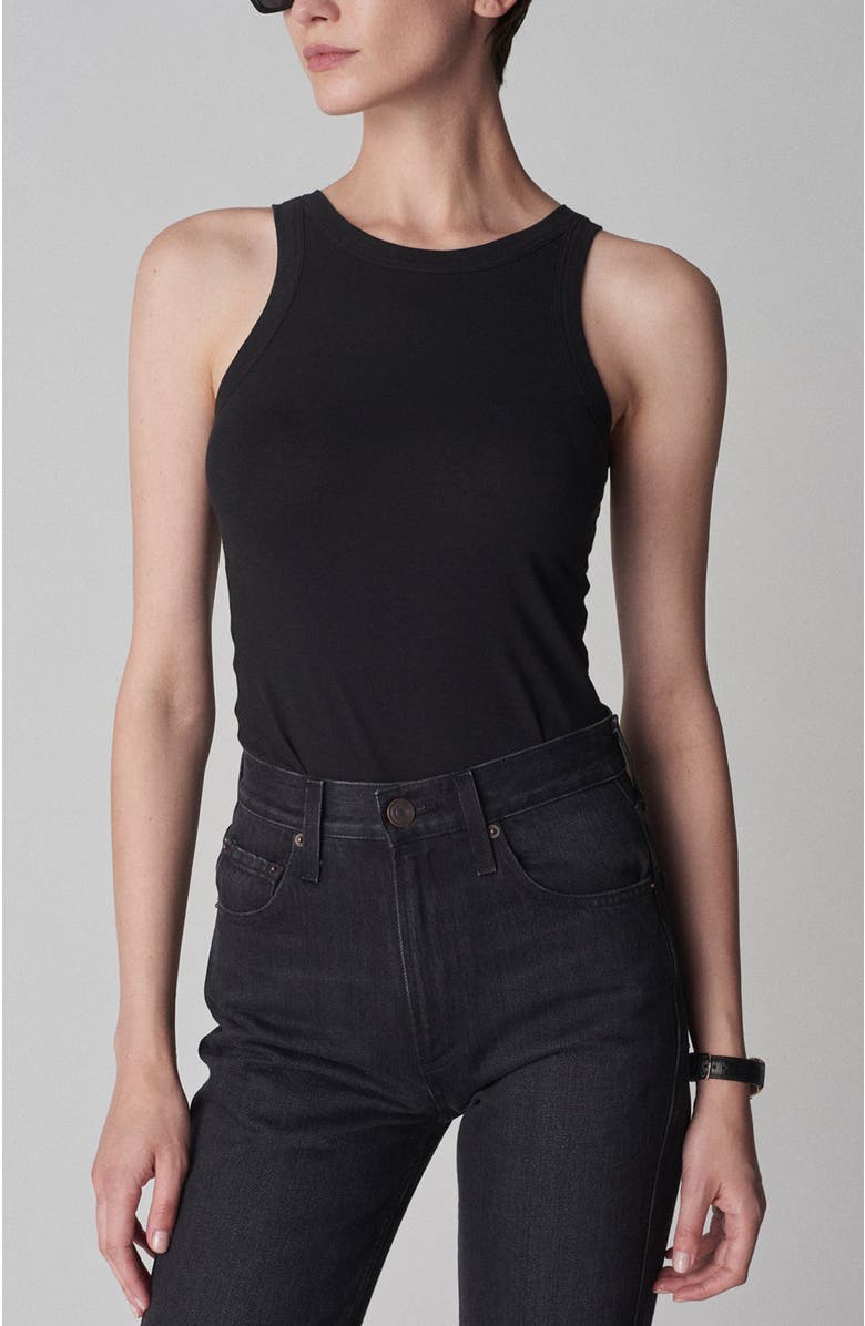 CO Tank Top in Smooth Cotton Jersey - Black, Main, color, 