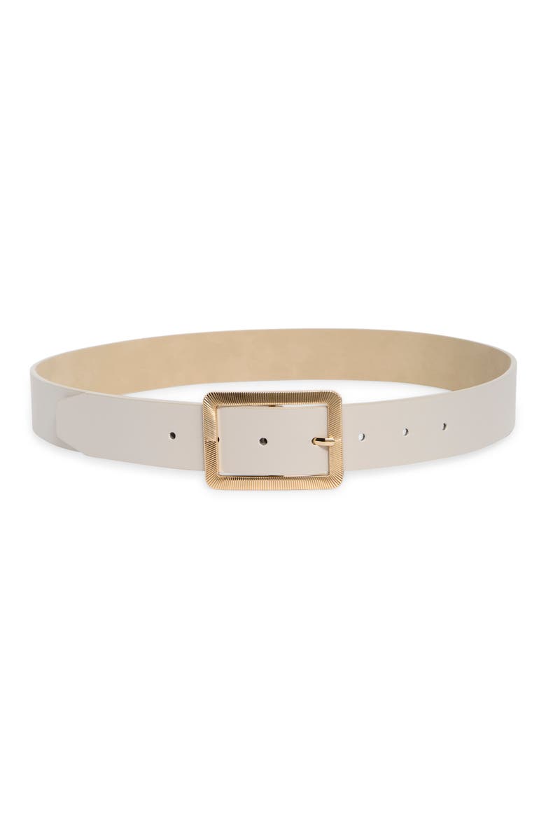Ribbed Buckle Faux Leather Belt, Main, color, BONE