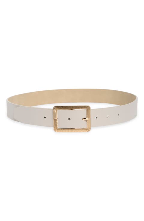 Ribbed Buckle Faux Leather Belt