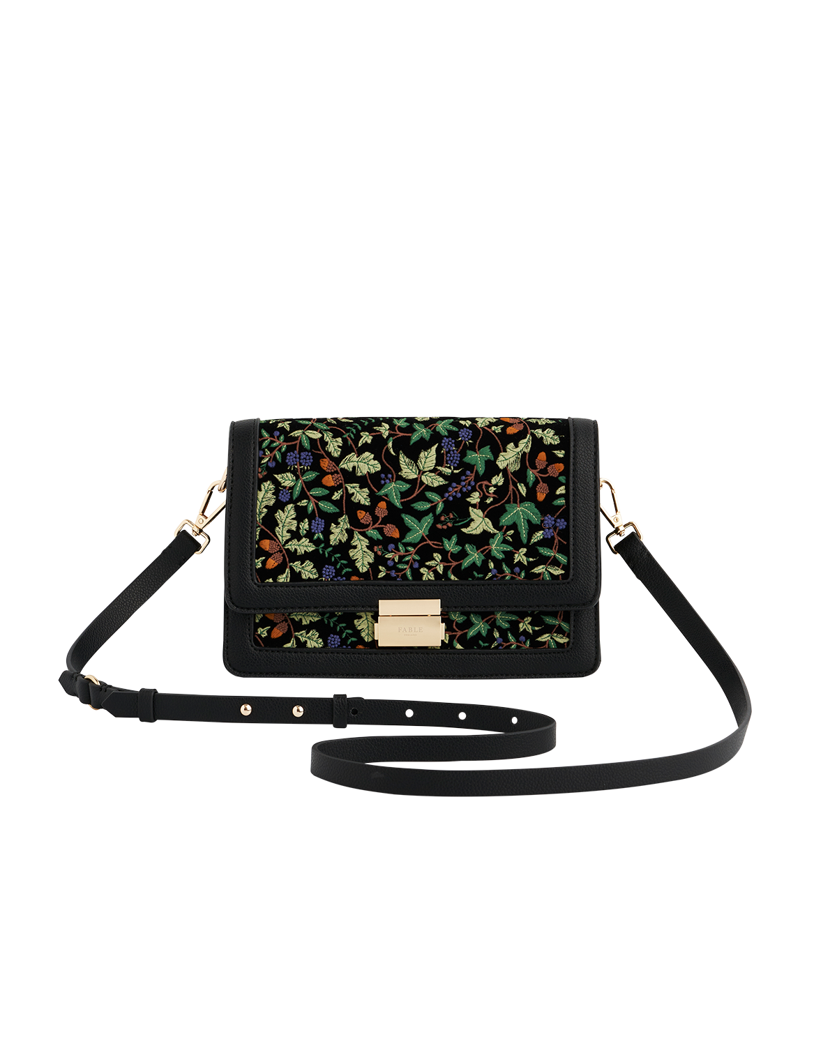 Fable England Black Embroidered Crossbody Bag, Main, color, 