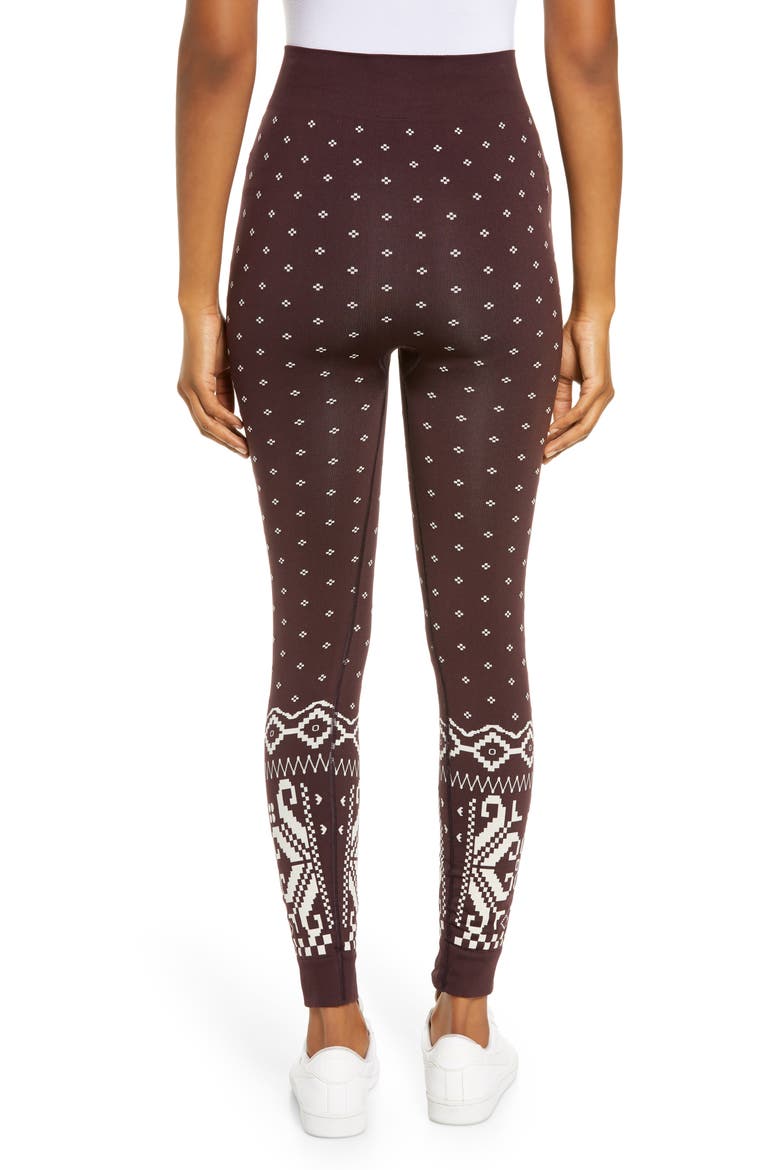 Women's Ski Base Layer Leggings, Alternate, color, BLACK CHERRY FAIRISLE JACQUARD