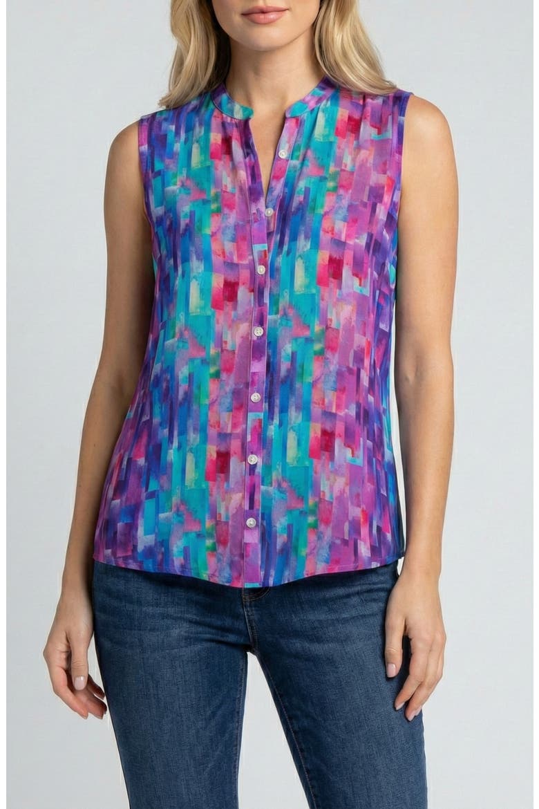 Sleeveless Button-Up Shirt, Main, color, PURPLE MULTI