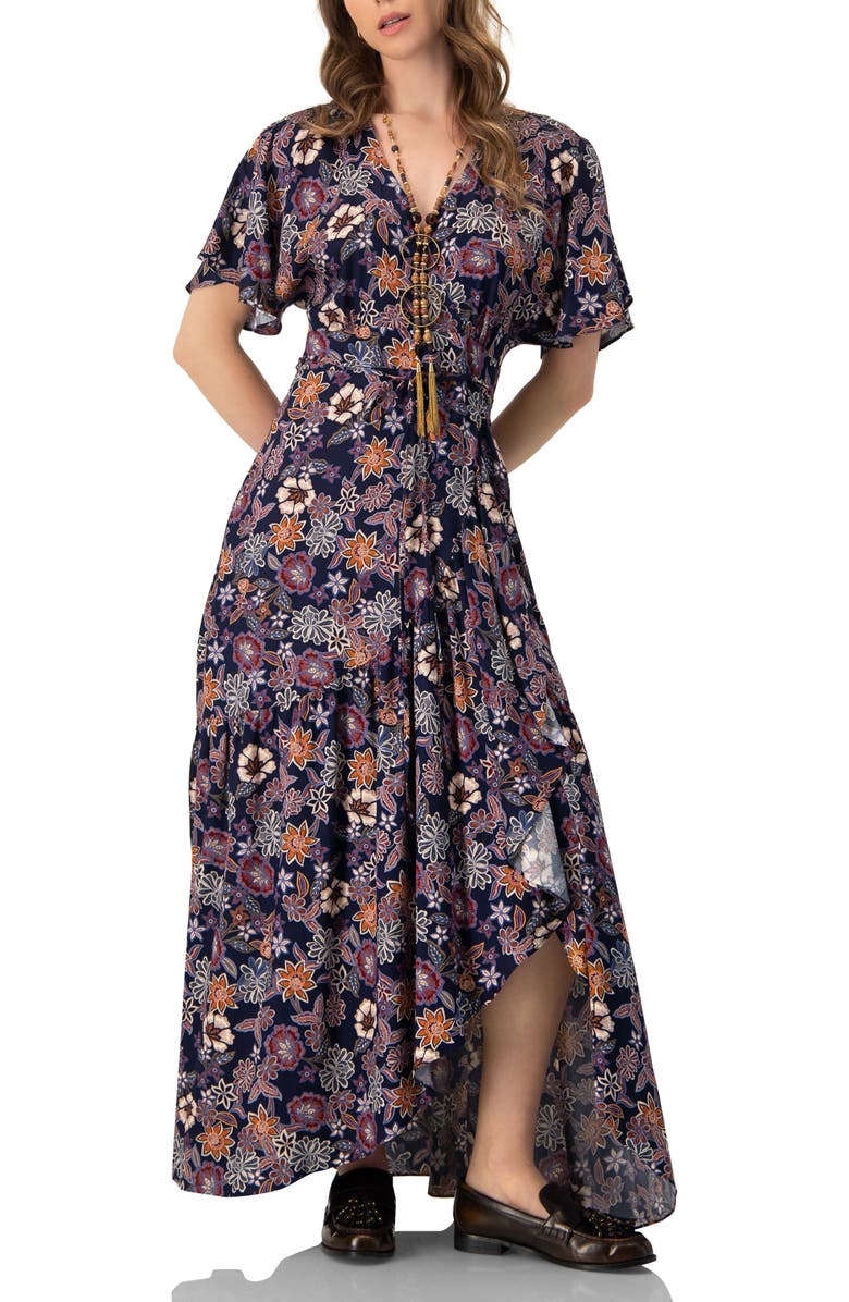 IVONNE V-Neck Wrap Maxi Dress, Main, color, Multi-Brown