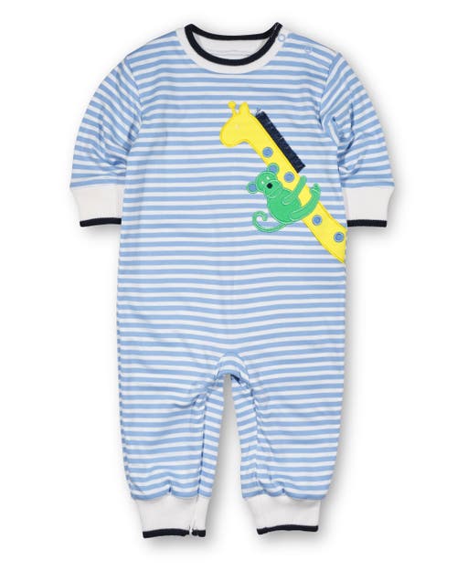 Florence Eiseman Stripe Knit Longall With Giraffe And Monkey In Blue