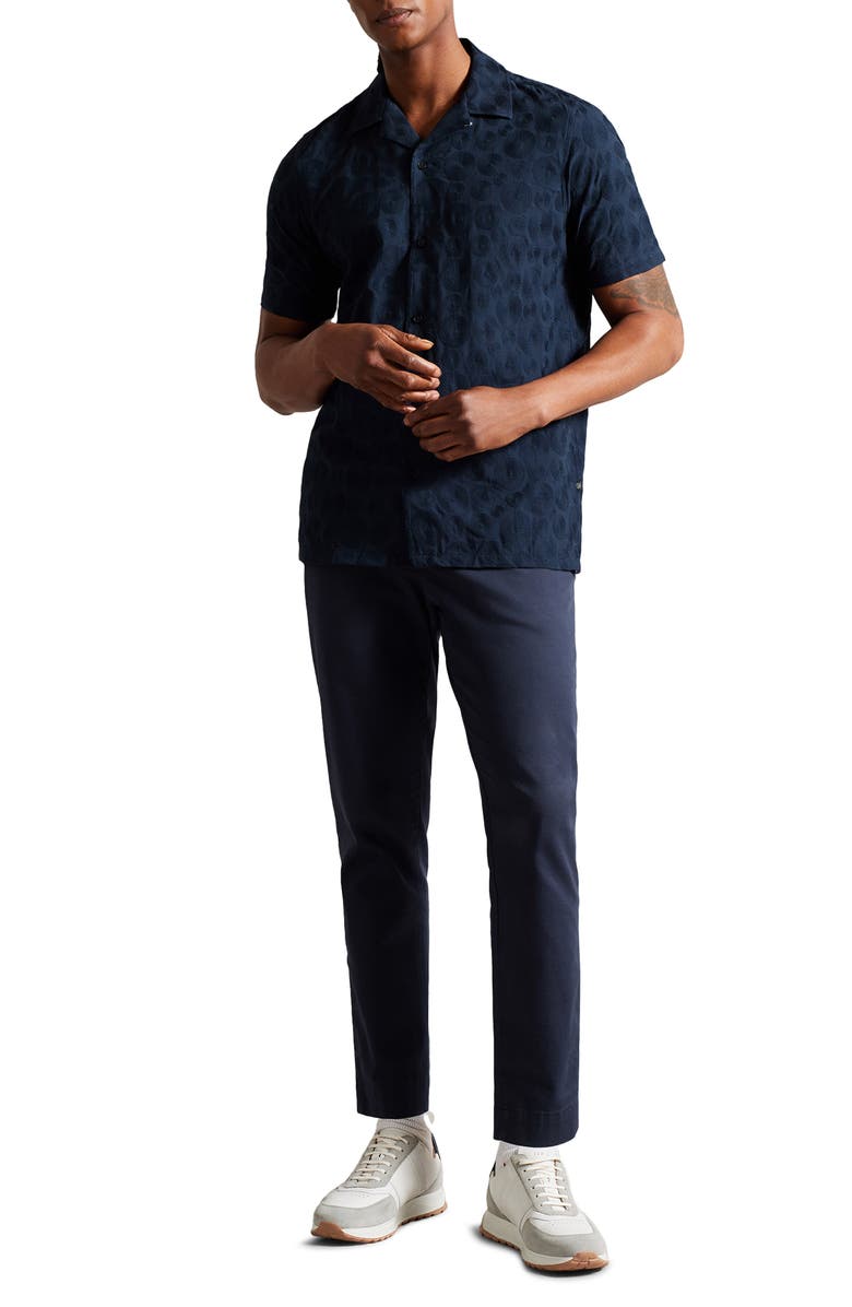 Ted Baker London Allbury Embroidered Short Sleeve Cototn Button-Up Shirt, Alternate, color, 