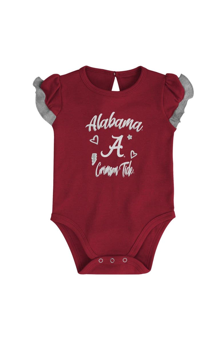 Outerstuff Girls Newborn & Infant Crimson/Heather Gray Alabama Crimson Tide Too Much Love Two-Piece Bodysuit Set, Alternate, color, 